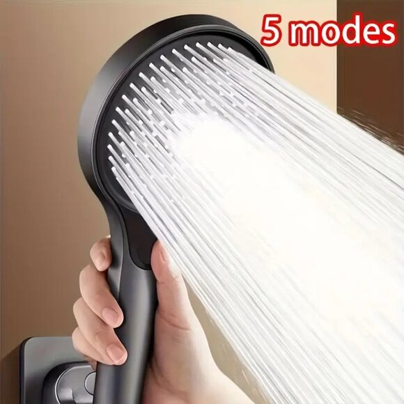 Black High-Pressure Handheld Shower Head with 5 Modes Easy to Install - Picture 1 of 3